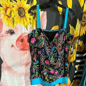 Kohl's Black and Pink Bustier swim Top